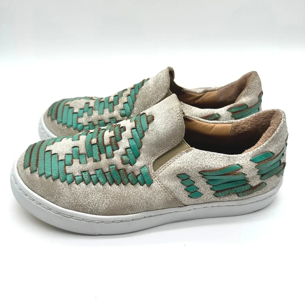 Agave Sky Dakota Western Tennis Shoes Women Turquoise Crackle Leather Sneakers 9